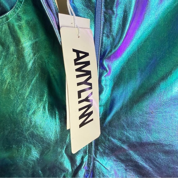 NEW AMYLYNN USA Lupe Purple Iridescent Metallic Faux Leather Trousers Size L - Picture 9 of 12